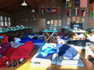 Senior campers asleep in the Mess Hall